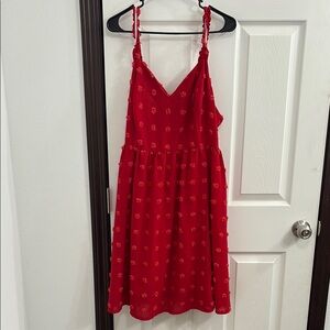 Red Sleeveless Dress with Floral Accents
